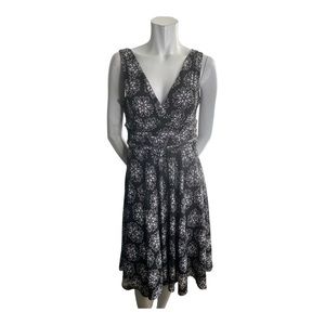 LONDON Time Black White Floral Mesh Sleeveless V Neck Dress Wide Waistband 12